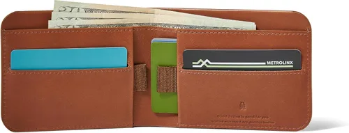 Vista 4 de Distil Union Norm Bifold Billetera minimalista de cuero de grano completo Bolsillos interiores con pestaña de tirar, blindaje RFID (marrón)