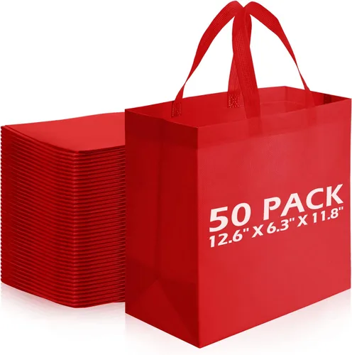 Vista 9 de Reginary 50 bolsas reutilizables a granel, bolsas de compras no tejidas con asas, plegables para boutiques (beige)