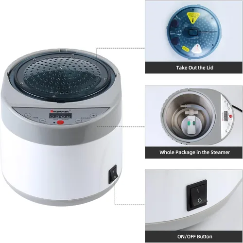 Vista 5 de Smartmak Vaporizador de sauna, generador de olla de vapor portátil de 4 litros mejorado de 1500 W con control remoto, máquina de spa con pantalla
