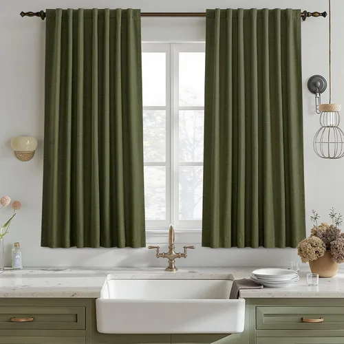 Vista 86 de UHITECH Cortinas opacas de 35 pulgadas de largo para sala de estar, 2 paneles, cortina opaca corta para cocina para ventanas pequeñas, cortinas