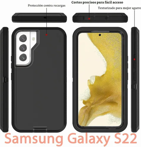 Vista 3 de YmhxcY Funda S22, funda para Galaxy S22, funda duradera de 3 capas a prueba de caídas, protección contra caídas, funda de goma sólida mate