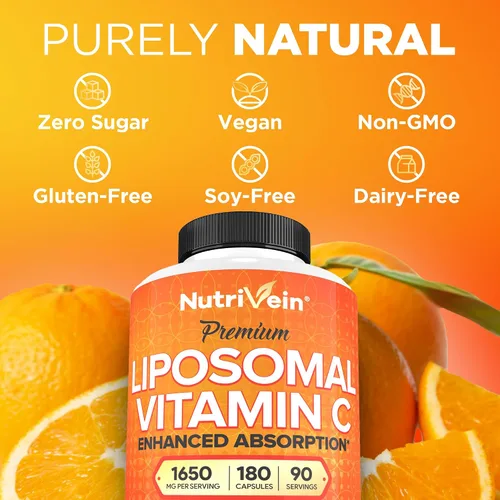Vista 8 de Nutrivein Paquete de vitamina C liposomal premium de 1650 mg y glutatión liposomal – Ácido ascórbico de alta absorción más antioxidante y limpieza