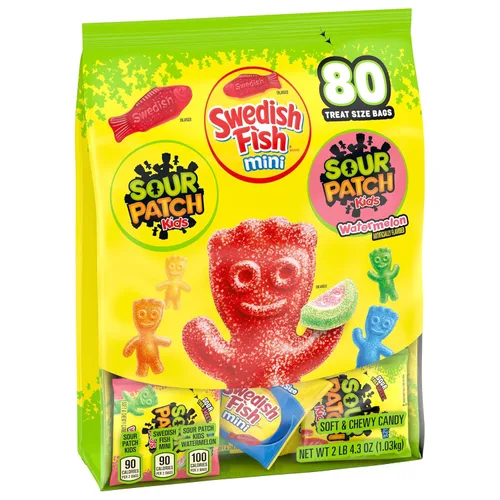 Vista 10 de SOUR PATCH KIDS & SWEDISH FISH Mini dulces suaves y masticables, paquete