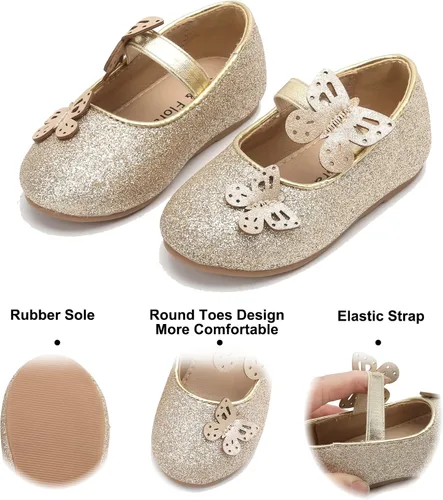 Vista 4 de Felix & Flora Zapatos de ballet para niñas pequeñas Zapatos planos Mary Jane para niñas de flores, zapatos de vestir para fiestas y bodas
