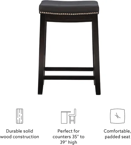 Vista 16 de Linon Claridge Taburete de mostrador, negro, 26 x 18 x 12.75 pulgadas