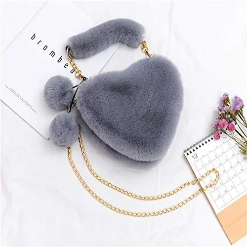 Vista 4 de Bolso de mano con forma de corazón de piel sintética para mujer y niña, con correa de cadena de metal