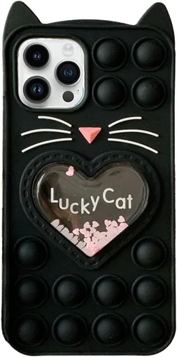 Vista 25 de Pop Case para iPhone 12/12 Pro, Funda de silicona con burbujas de gato negro afortunado de dibujos animados, brillo, estrellas, burbujas de arena