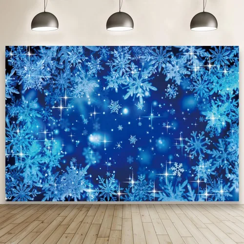 Vista 5 de Telón de fondo de invierno de 10 x 8 pies para fotografía, fondo de nieve azul, copo de nieve, fondo de nieve, decoración de fiesta de Año Nuevo