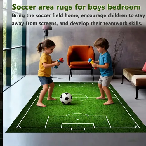 Vista 5 de Alfombra de fútbol para niños, alfombra de fútbol con parte trasera de goma antideslizante para dormitorio de niños, sala de juegos, sala de estar