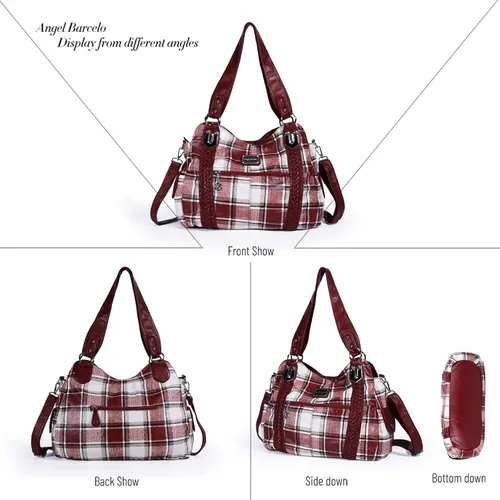 Vista 271 de Angel Barcelo - Bolsa de hombro amplia para mujer, diseño Hobo, cuero lavado