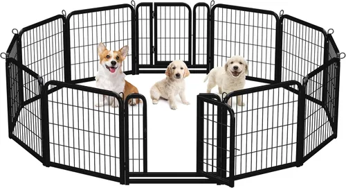 Vista 25 de Yaheetech Corralito para perros, 24 pulgadas, 2 paneles, corral para perros para interiores, resistente, corral de ejercicio para cachorros, valla