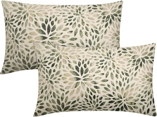 Vista 21 de Juego de 2 fundas de almohada de dalia rojo burdeos de 16 x 16 pulgadas, fundas de almohada geométricas rústicas de flores de algodón y lino
