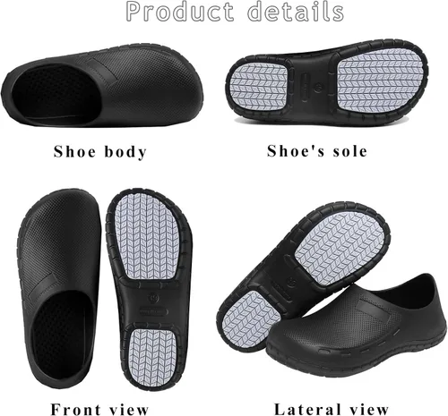 Vista 3 de scecocrs Zapatos de trabajo antideslizantes para hombre, zapatos de chef impermeables, zapatos de servicio de alimentos para restaurante, zuecos