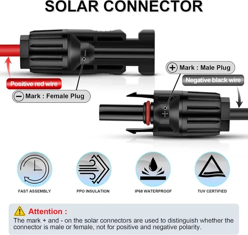 Vista 2 de iGreely - Cable de extensión solar de 10 pies y 10 AWG con conector macho y hembra de panel solar, adaptador de panel solar