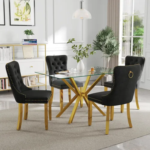 Vista 37 de Juego de comedor moderno de cristal de lujo de 5 piezas, juego de comedor rectangular minimalista para 4, juego de mesa de cocina de vidrio
