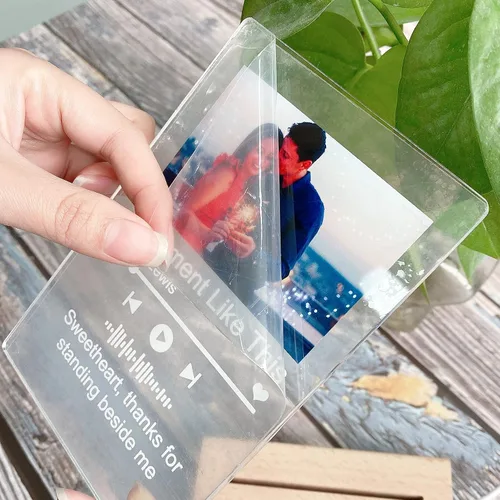 Vista 5 de Placa de arte musical personalizada con luz nocturna escaneable, cubierta de álbum de fotos, lámpara LED, regalo personalizado para el día