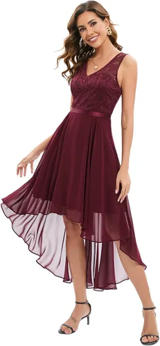 Vista 4 de Bridesmay Vestido de fiesta de cóctel con cuello en V y encaje floral para mujer, vestido formal de fiesta de graduación, boda, dama de honor