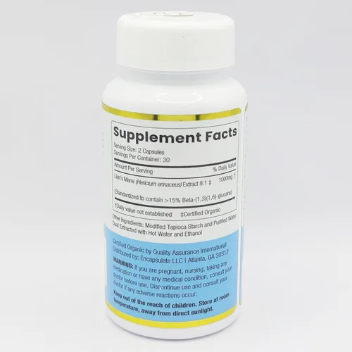 Vista 2 de ENCAPSULATE Lion's Mane Cápsulas Extracto 8:1 – Extracto de hongo orgánico 8:1 cuerpo fructífero de primera calidad – Suplemento de hongos