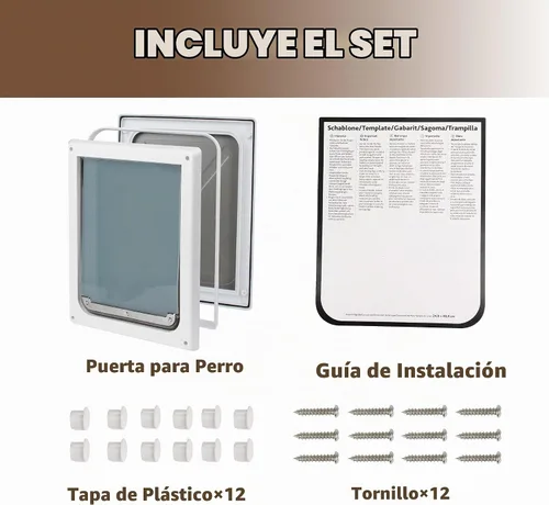 Vista 5 de Puerta corredera interior con solapa para perros, 2 maneras de bloqueo para mascotas, puerta de cristal con solapa transparente