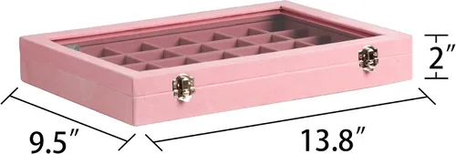 Vista 3 de Frebeauty Bandeja de terciopelo para joyas, organizador de joyas de 35 rejillas con tapa transparente, organizador de aretes con cierre de cajón