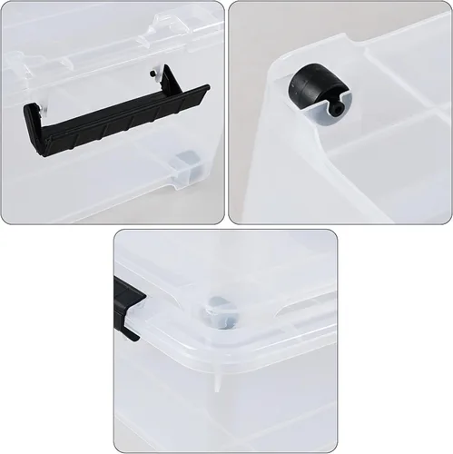 Vista 3 de Juego de 4 contenedores apilables de plástico transparente para debajo de la cama con tapa, 20 cuartos de galón Latch storage container, slim 5.98