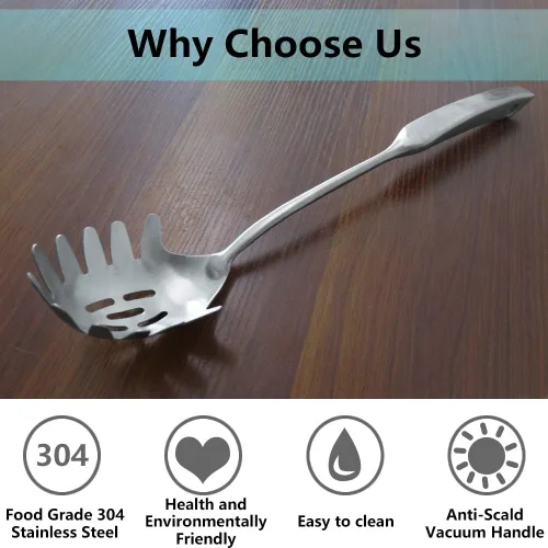 Vista 8 de Servidor de espaguetis, [resistente al óxido, formación integral, duradero] Tenedor para pasta Newness de acero inoxidable 304 con mango ergonómico