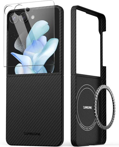 Vista 7 de CaseBorne V - Funda compatible con Samsung Galaxy Z Flip 5, funda protectora resistente con bisagra semiautomática y protector de pantalla de vidrio