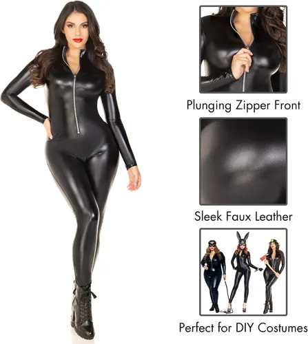 Vista 4 de Leg Avenue Women Wet Look Zipper Front Catsuit Costume