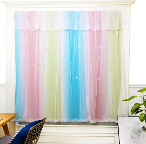 Vista 8 de Cortinas autoadhesivas para ventana de dormitorio, sin varilla, con recorte adhesivo, cortinas de estrellas para habitación de niñas, guardería