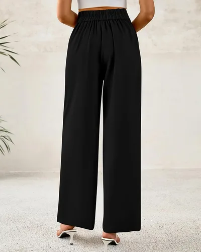 Vista 3 de BTFBM Pantalones de vestir de pierna ancha para mujer, trajes casuales de Negro
