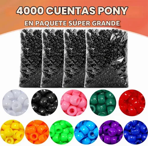 Vista 2 de Praisebank 4000 cuentas de poni negras, en forma de barril, plástico, cuentas sueltas, cuentas para manualidades, trenzas de pelo Negro