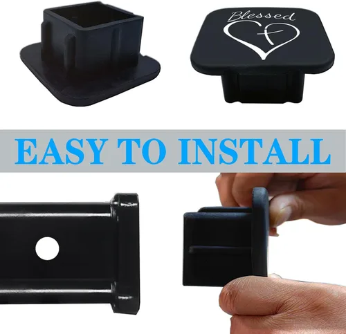 Vista 3 de Tapón de tubo para enganche de remolque de 5 cm con cruz bendita y corazón cristiano, tapa de enchufe para receptor de enganche de remolque de goma