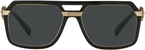 Vista 2 de Versace - Gafas de sol para hombre con marco negro, lentes gris oscuro, 58 mm