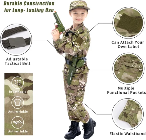 Vista 2 de Tacobear Army Soldier Military Costume for Kids Boys Ages 3-11 Halloween Dress Up Role Play Set with Toy Accessories