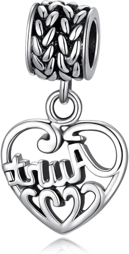 Vista 3 de SLIACETE Abalorios para pulseras de plata de ley 925 con forma de corazón y tía, regalos para mujer, Metal, Plata de ley
