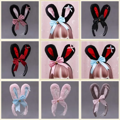 Vista 8 de Diadema de conejo con orejas de conejo y lazo grande para cosplay