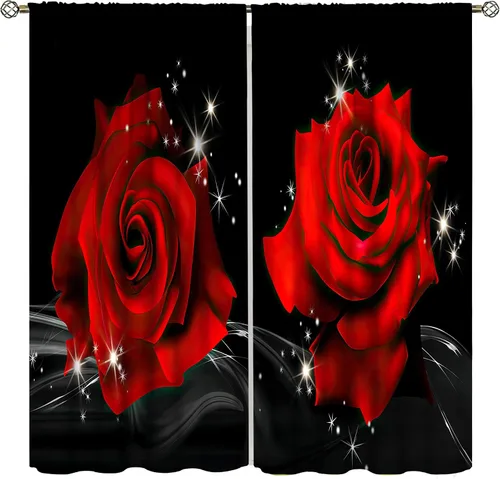 Vista 14 de Cortinas de ventana de leopardo con rosas rojas, tratamiento de ventana de vida silvestre africana para niños y niños, cortinas de ventana