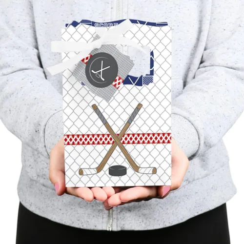 Vista 3 de Big Dot of Happiness Shoots and Scores - Hockey - Cajas de regalo para baby shower o fiesta de cumpleaños - Juego de 12