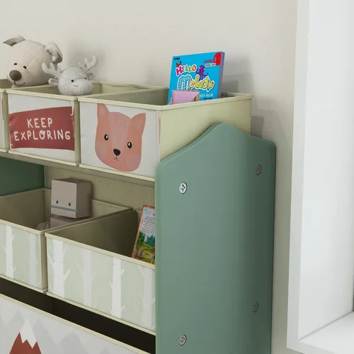 Vista 9 de Qaba Organizador de juguetes con 6 contenedores de almacenamiento, unidad de almacenamiento para niños para dormitorio, habitación de los niños, 25