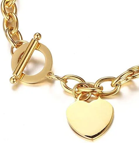 Vista 6 de WangGao Elegent Love - Pulsera de eslabones de acero inoxidable con dije de corazón en blanco para mujer