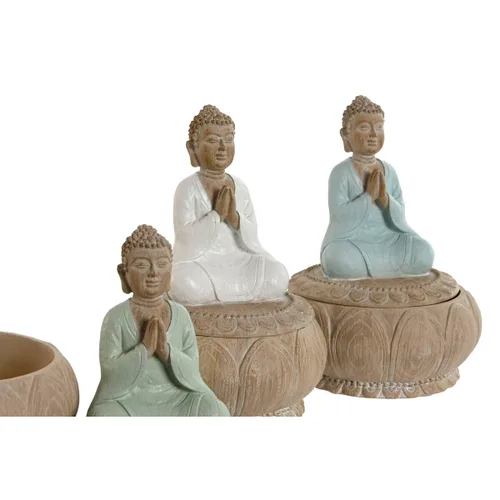 Vista 3 de Figura Decorativa Home ESPRIT Blanco Verde Turquesa Oriental 11 x 11 x 15 cm (3 Unidades)