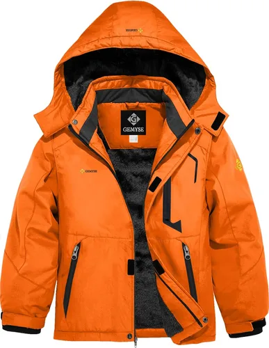 Vista 24 de GEMYSE - Chaqueta de esquí impermeable con capucha y forro polar, resistente al viento, para niño Verde Aqua