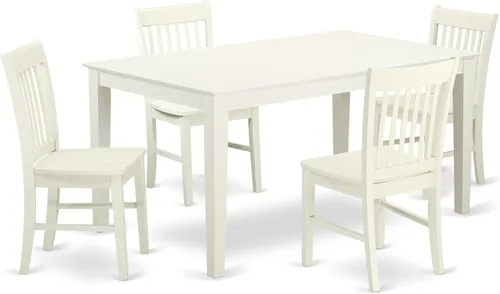 Vista 13 de East West Furniture CANO6-LWH-W - Juego de mesa de comedor moderno de 6 piezas que contiene una mesa rectangular de madera y 4 sillas de comedor
