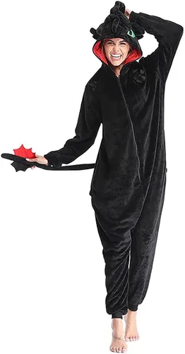 Vista 4 de Disfraz de dragón negro para mujer pijama de Halloween
