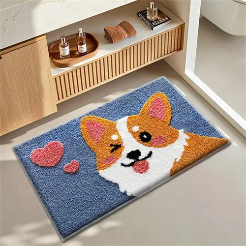 Vista 10 de Ankah Dog Series - Alfombra de baño de la colección de animales Shiba y Corgi, felpa suave y peluda, antideslizante, altamente absorbente, lavable a