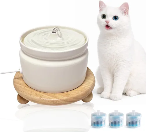 Vista 9 de Fuente de agua de cerámica para gatos, cuenco de agua súper silencioso para mascotas, 2 filtros, apto para lavavajillas (paquete de 3)