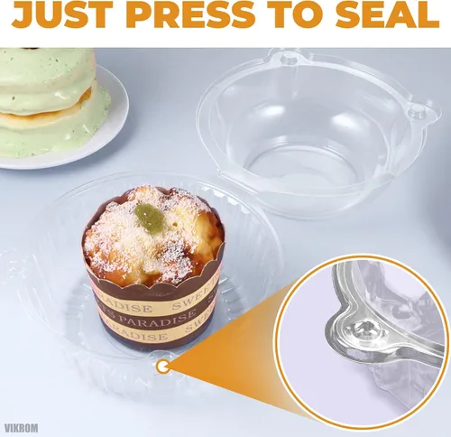 Vista 4 de 50 recipientes individuales de plástico transparente para cupcakes, soportes para cupcakes con tapas transparentes, cajas de postre transparentes