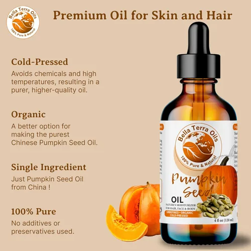 Vista 7 de Bella Terra Oils - Aceite de semilla de calabaza orgánico 2 oz - Esencia de calabaza orgánica pura, con ácido linoleico y vitamina A, para piel que