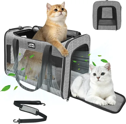 Vista 10 de Transportador de gatos para perros pequeños, medianos y grandes, transportador de gatos de lados suaves, transportador de viaje para mascotas, bolsa