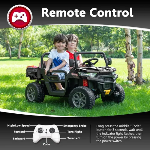 Vista 5 de Sopbost Juguetes de Montar de 2 Asientos 24V para Niños Grandes con Cama de Volteo Eléctrica Autos Eléctricos 4WD con Batería para Niños con Control